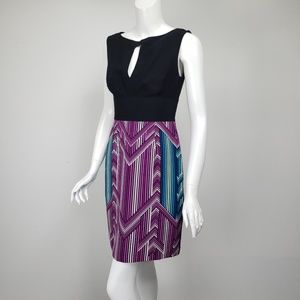 Trina Turk Keyhole Neck Print Skirt Silk Dress